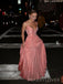 Pupular V-neck Spaghetti Straps Long A-line Evening Prom Dresses, MR9724