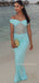 Formal Off Shoulder Blue Lace Long Evening Prom Dresses, MR9731