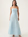 Unique Strapless Sky Blue Tulle Long Evening Prom Dresses, MR9742