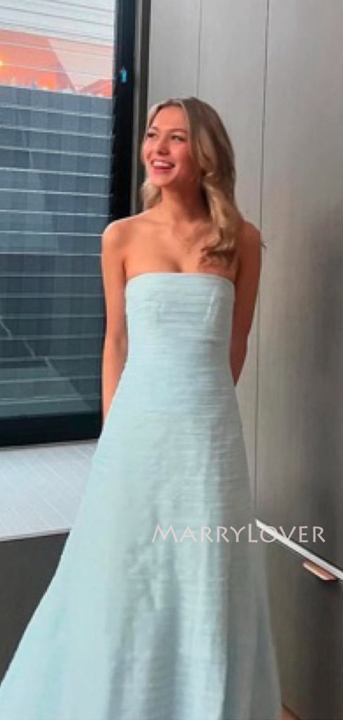 Lovely Light Blue Tulle Strapless Long Evening Prom Dresses, MR9743