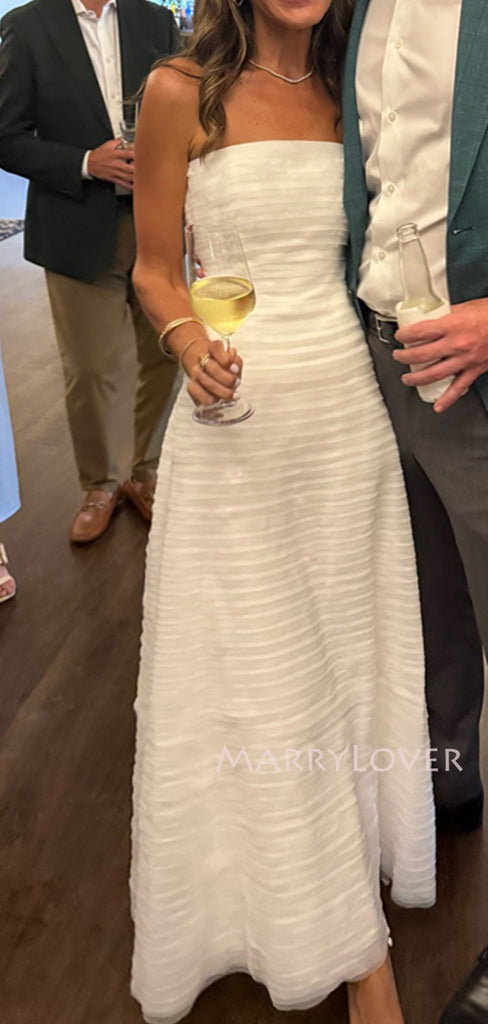 White Tulle Strapless Long Evening Prom Dresses, Formal Wedding Dress, MR9744