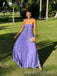 A-line Purple Chiffon SSpaghetti Straps Long Evening Prom Dresses, MR9747