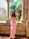 Floor-length Pink Chiffon Off Shoulder Long Evening Prom Dresses, MR9757
