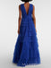 Formal Blue Tulle V-neck Long Evening Prom Dresses, A-line V-back Prom Dress, MR9760