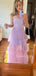 A-line Purple Tulle Long Evening Prom Dresses, MR9767