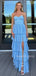 Beautiful Sweetheart Blue Chiffon Side Slit Long Evening Prom Dresses, MR9768