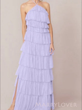 Halter Lavender Tulle Long Evening Prom Dresses, MR9773