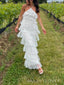 White Tulle Halter Backless Long Evening Prom Dresses, MR9776