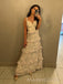 Popular V-neck A-line Long Evening Prom Dresses, MR9783