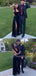 Simple Black Satin High Slit Long Evening Prom Dresses, MR9788