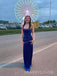Simple Blue Velvet Mermaid Strapless Long Side Slit Evening Prom Dresses, MR9793