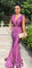 Deep V-neck Satin Mermaid V-neck Long Bridesmaid Dresses , MRB0005