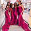 Mismatched Fuchsia Satin Mermaid Long Bridesmaid Dresses , MRB0009