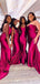 Mismatched Fuchsia Satin Mermaid Long Bridesmaid Dresses , MRB0009