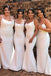 Elegant Spaghetti Straps White Satin Mermaid Long Bridesmaid Dresses , MRB0018