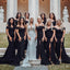 Gorgeous Off Shoulder Black Satin Mermaid Side Slit Long Bridesmaid Dresses , MRB0023