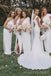 Mermaid White One Shoulder Side Slit Long Cheap Bridesmaid Dresses , MRB0025