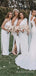 Mermaid White One Shoulder Side Slit Long Cheap Bridesmaid Dresses , MRB0025
