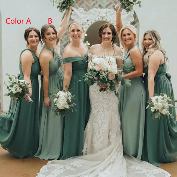 Mismatched Green A-line Long Cheap Bridesmaid Dresses , MRB0026