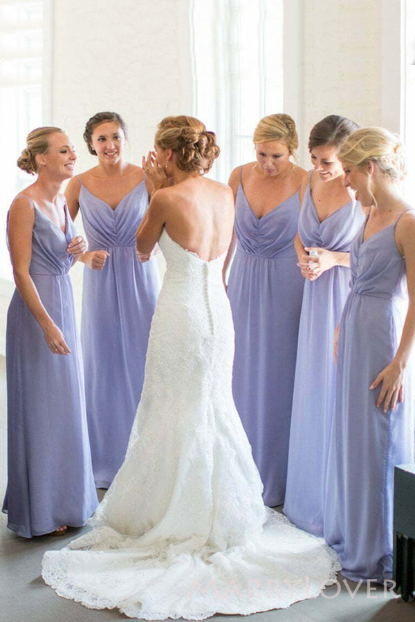 Simple Spaghetti Straps Mermaid V-neck Cheap Custom Bridesmaid Dresses , MRB0037