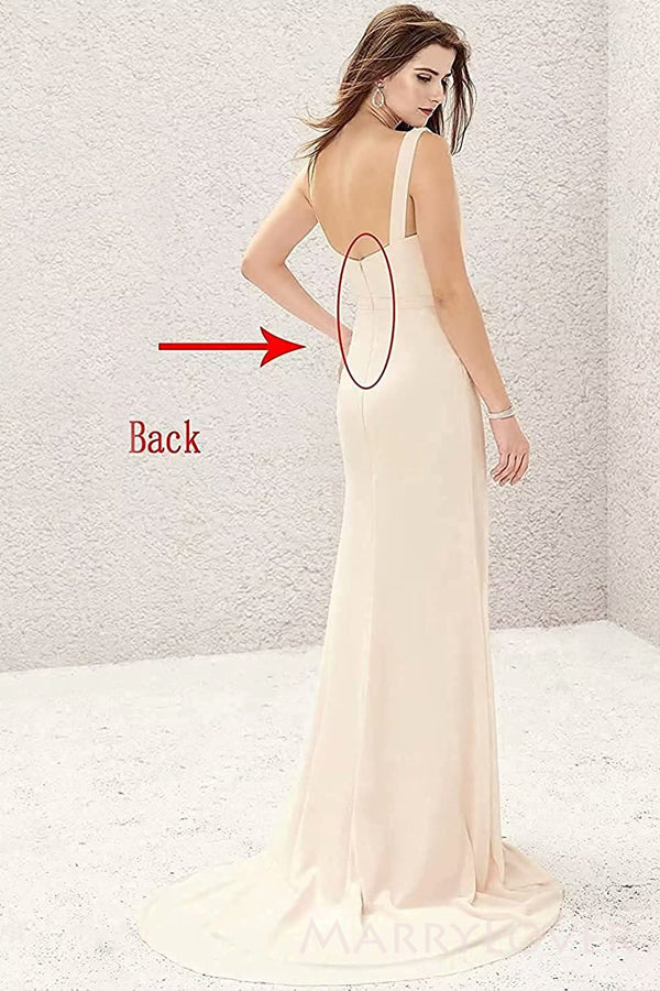 Deep V-neck Side Slit Cheap Custom Bridesmaid Dresses , MRB0038