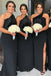 One Shoulder Black Mermaid Side Slit Cheap Long Custom Bridesmaid Dresses , MRB0042