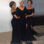 Black Mismatched Mermaid Cheap Long Custom Bridesmaid Dresses , MRB0047