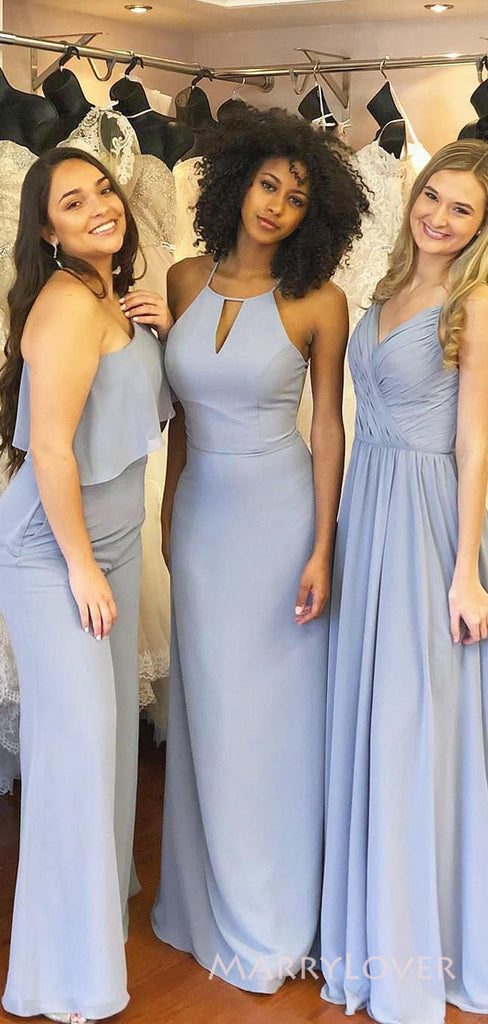 Mismatched Grey Chiffon Cheap Long Custom Bridesmaid Dresses , MRB0053