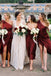 Mismatched Burgundy Satin Side Slit Long Custom Bridesmaid Dresses , MRB0056