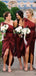 Mismatched Burgundy Satin Side Slit Long Custom Bridesmaid Dresses , MRB0056