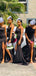 One Shoulder Black Satin Nernaid Cheap Side Slit Long Custom Bridesmaid Dresses , MRB0060