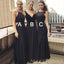 Mismatched Black Lace Cheap Long Custom Bridesmaid Dresses , MRB0062