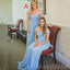 Mismatched Off Shoulder Blue Chiffon A-line Cheap Long Custom Bridesmaid Dresses , MRB0064