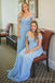 Mismatched Off Shoulder Blue Chiffon A-line Cheap Long Custom Bridesmaid Dresses , MRB0064