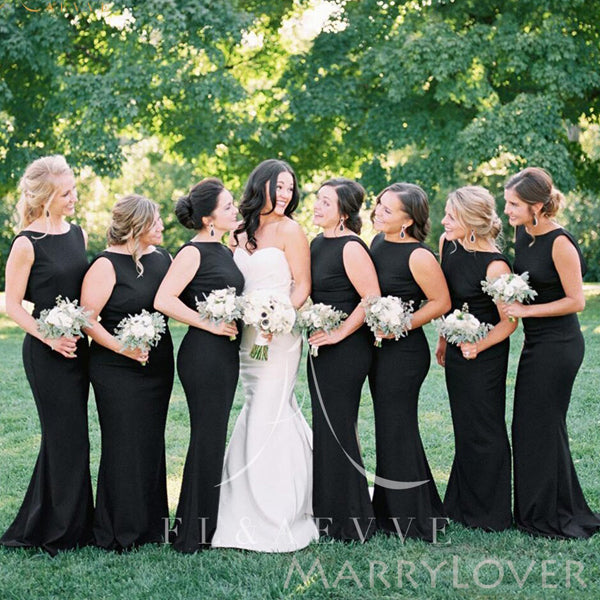 Simple Black Mermaid Cheap Backless Long Custom Bridesmaid Dresses , MRB0066