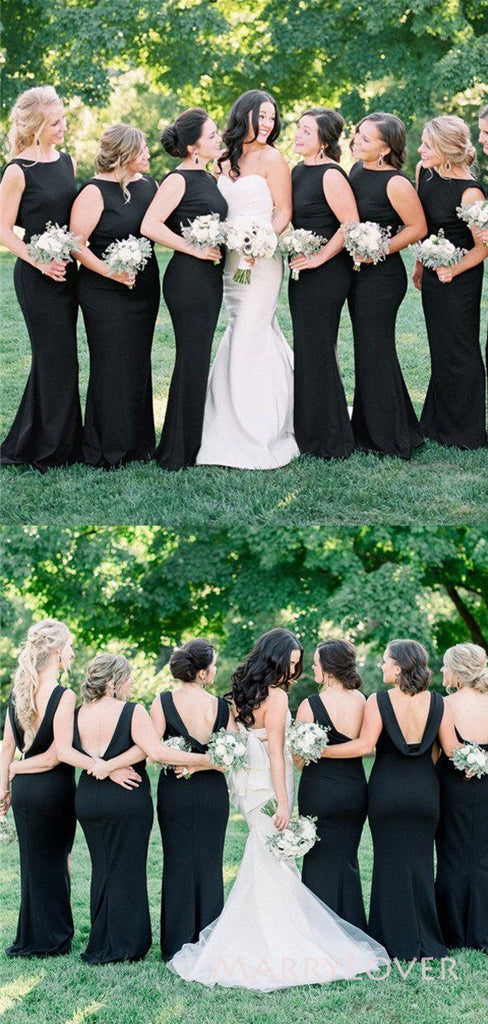 Simple Black Mermaid Cheap Backless Long Custom Bridesmaid Dresses , MRB0066