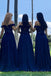 A-line Off Shoulder Royal Blue Cheap Appliques Long Custom Bridesmaid Dresses , MRB0067