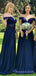 A-line Off Shoulder Royal Blue Cheap Appliques Long Custom Bridesmaid Dresses , MRB0067