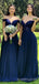 A-line Off Shoulder Royal Blue Cheap Appliques Long Custom Bridesmaid Dresses , MRB0067