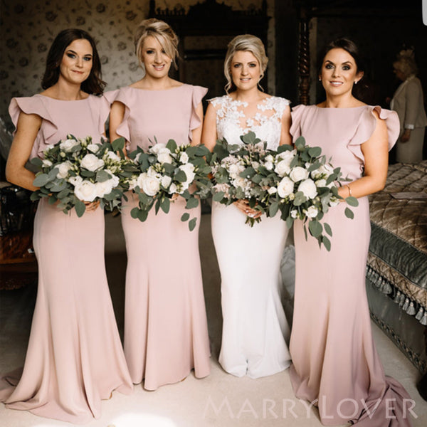 Simple Mermaid Rose Gold Cheap Long Custom Bridesmaid Dresses , MRB0069