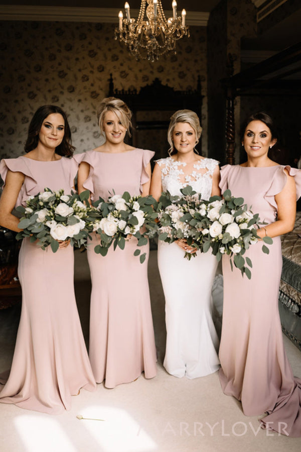 Simple Mermaid Rose Gold Cheap Long Custom Bridesmaid Dresses , MRB0069