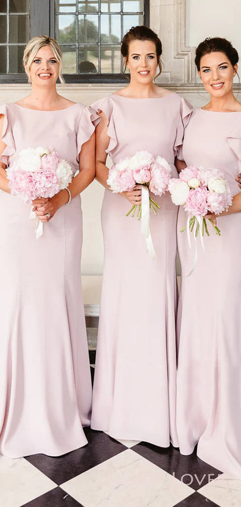 Simple Mermaid Rose Gold Cheap Long Custom Bridesmaid Dresses , MRB0069