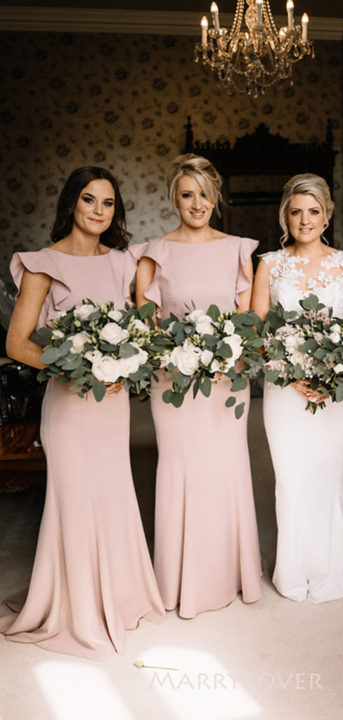 Simple Mermaid Rose Gold Cheap Long Custom Bridesmaid Dresses , MRB0069