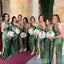 Popular Green Satin Mermaid One Shoulder Cheap Long Custom Bridesmaid Dresses , MRB0077