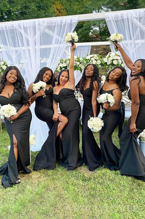 Mismatched Black Mermaid Sweetheart Cheap Long Custom Bridesmaid Dresses , MRB0080