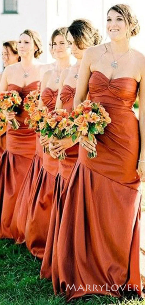 Mermaid Sweetheart Orange Cheap Long Custom Bridesmaid Dresses , MRB0081