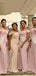Off Shoulder Mermaid Pink Long Custom Bridesmaid Dresses , MRB0082