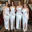 Strapless White Satin Mermaid Side Slit Cheap Long Custom Bridesmaid Dresses , MRB0083