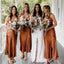 Popular Burnt Orange Satin Spaghetti Straps V-neck Cheap Long Custom Bridesmaid Dresses , MRB0088