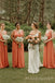A-line Spaghetti Straps Orange V-neck Cheap Long Custom Bridesmaid Dresses , MRB0089